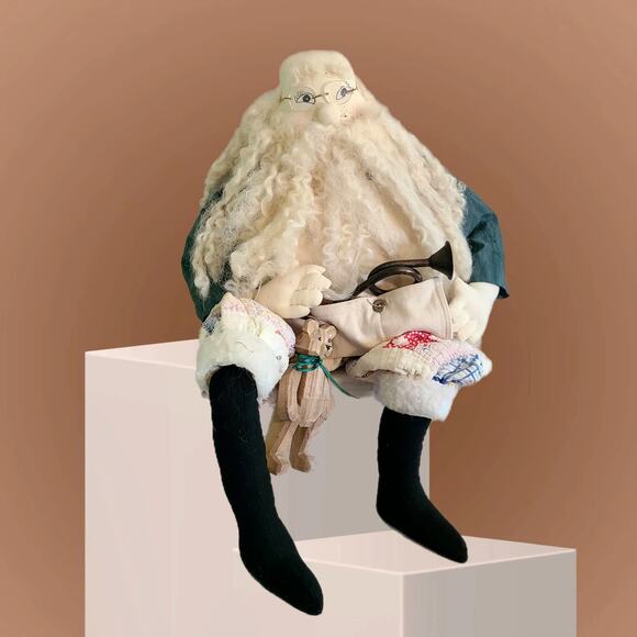 Vintage Handmade Old World Santa Shelf Sitter Carpenter Christmas Plush Decor - Picture 1 of 10